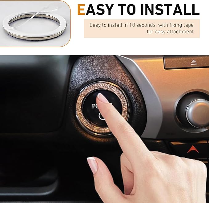 WZP 2PCS Bling Push to Start Button Cover, Crystal Rhinestone Engine Start Button Cover, Sparkling Car Interior Accessories for Women (Multicolored)