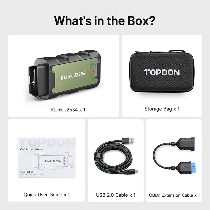 TOPDON RLink J2534 Pass-Thru Reprogramming and Diagnostic Tool | J2534 Pass-Thru Programmer for J2534/D-PDU/CAN-FD/DoIP, Enhanced J2534 VCI, Supports 18+ Car Brands, No OE Software Provided
