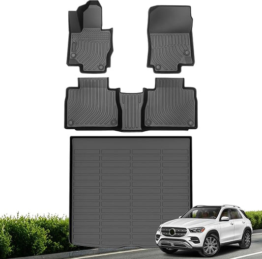 Floor Mats for Mercedes Benz GLE 2020-2026 (No for Coupe) | Custom Fit for GLE350/GLE450 All Weather Protection TPE Floor Liners Anti-Slip Odorless Car Mats Accessories