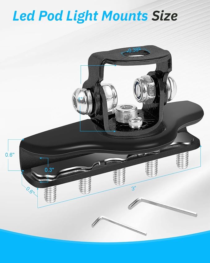 Led Pod Light Mounts, 304 Stainless Steel Universal LED Light Bar Mounting Brackets Adjustable No Need Drilling A Pillar Hood Clamp Work Light Holder for Off Road Truck SUV (Black)
