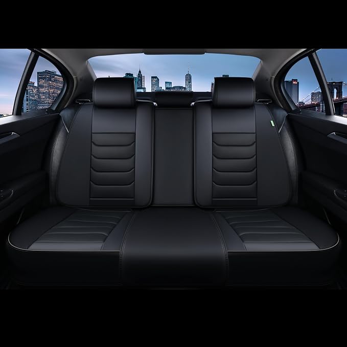 FLORICH Seat Covers Full Set,Leather Seat Covers, Front and Rear Seat Cover 5 Seats, Waterproof Car Seat Cushion Protector Accessories for Sedan SUV Pick-up Truck(Black, Full Set)