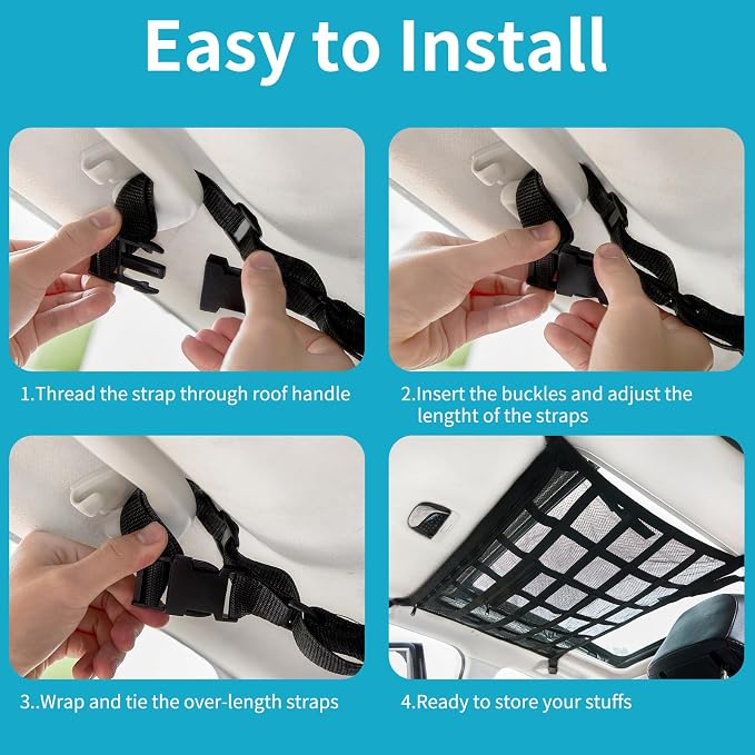 KOZR Car Ceiling Cargo Net - 31.5"*21.6" Car Ceiling Storage,Effortless Cargo Organization, Heavy-Duty Load Capacity, Secure & Reliable Design