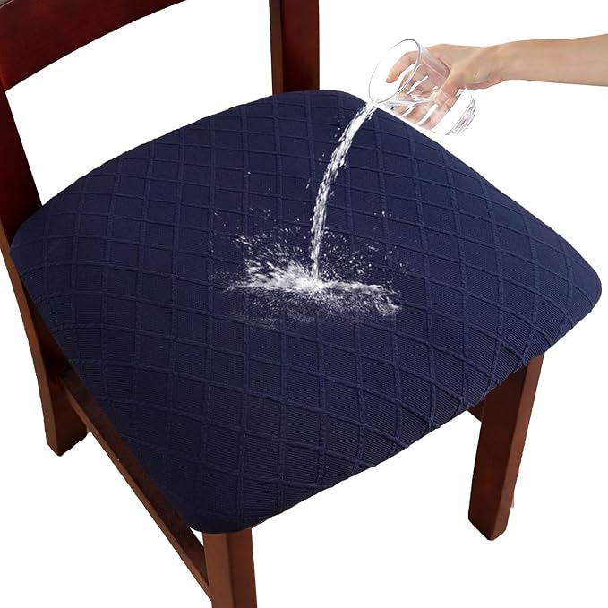 Waterproof Chair Seat Covers Set of 6 for Dining Room, Stretch Removable Washable Chair Seat Slipcovers for Home, Restaurant, Banquet,Kitchen Chair Seat Cushion Protector (Navy Blue,Small)