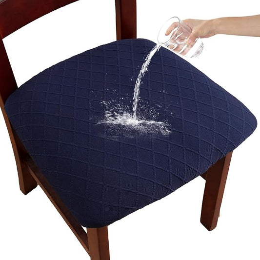Waterproof Chair Seat Covers Set of 2 for Dining Room, Stretch Removable Washable Chair Seat Slipcovers for Home, Restaurant, Banquet,Kitchen Chair Seat Cushion Protector (Navy Blue,Small)