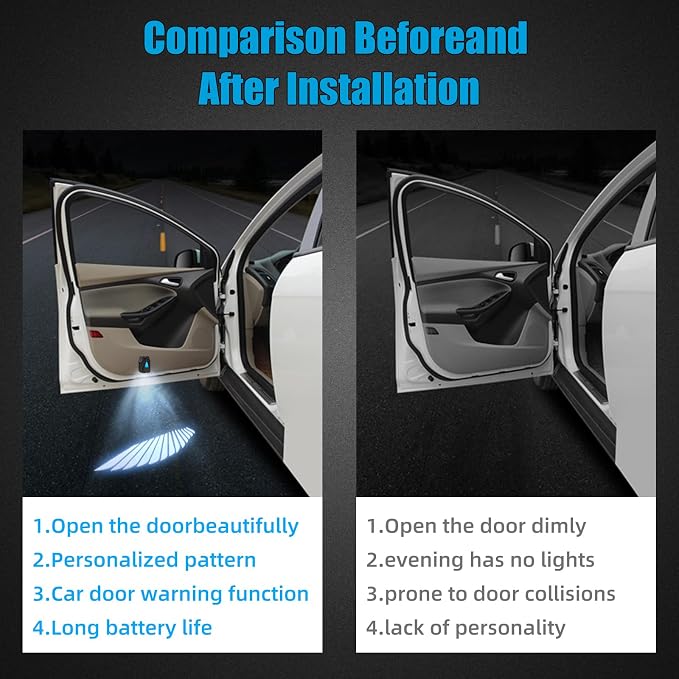 2Pcs Car Door Light - Courtesy Light Car Door Welcome Light Rechargeable, LED Projector Lamp Angel's Wings