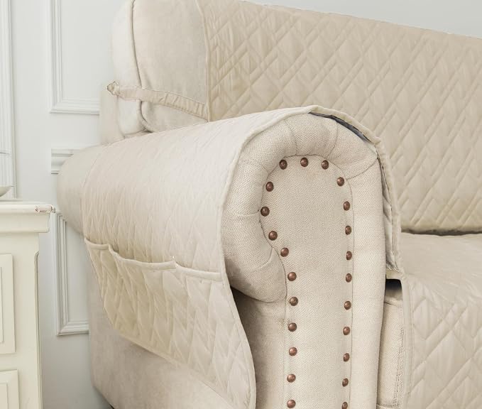 Ameritex Waterproof Nonslip Recliner Cover Stay in Place, Dog Chair Cover Furniture Protector, Ideal Recliner Slipcovers for Pets and Kids (Ivory, 23")