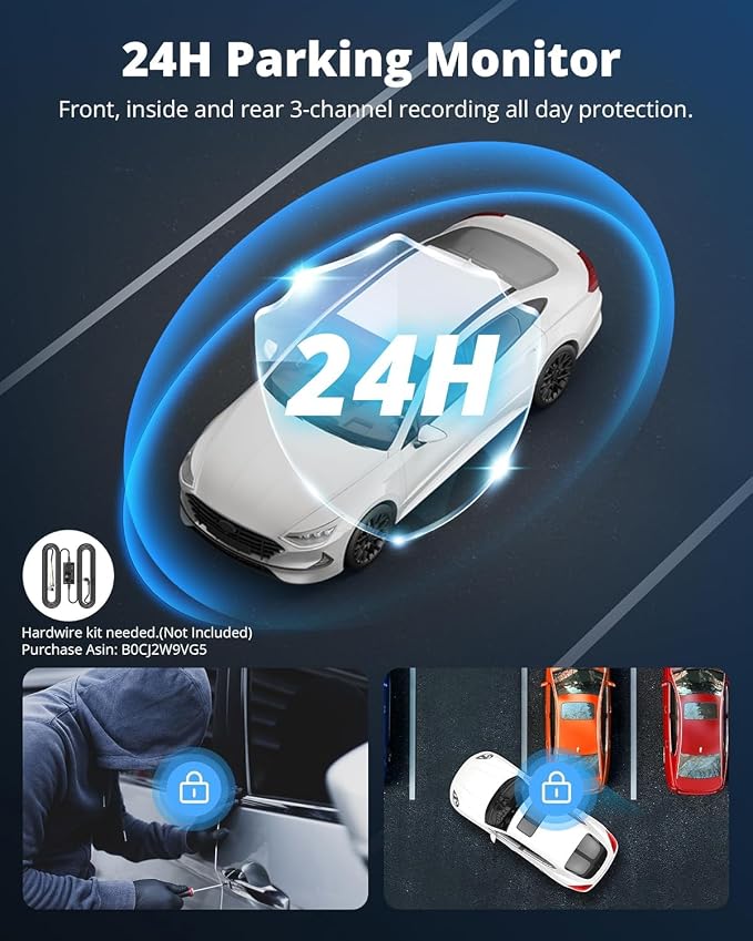 Kingslim 3 Channel 5G WiFi Dash Cam with 64GB Card, 2.5K/1080P Front and Rear Inside Dashcam, 2.5K/1080P/1080P Three Way Dash Camera for Cars Auto IR Night Vision, Loop Recording, APP Control(O3PRO)