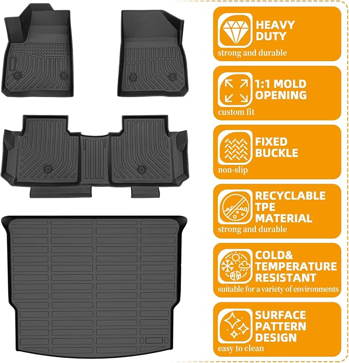 Floor Mats for Chevy Blazer 2019-2026, for Chevrolet Blazer Gas | for Blazer Gas Base/L/LS/LT/Premier/RS, TPE All Weather Blazer Floor Mats, Non-Slip Waterproof 1st & 2nd Row & Cargo Liner