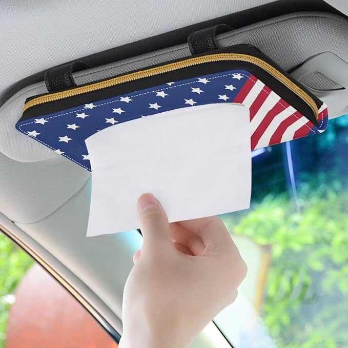Flag Pattern Leather Car Tissue Holder for Car Sun Visor and Back Seat PU Leather Car Visor Accessories Automotive Visor Tissue Holder