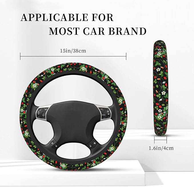 Wild Strawberry Elastic Steering Wheel Cover Non-Slip Breathable Steering Wheel Protector Fit Auto, SUVs, Truck