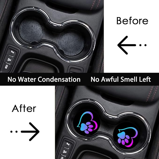 2 Pack Love Dog Paw Car Cup Holder Coasters Universal Neoprene Coasters | 2.75" Universal Size Anti Slip Rubber Mat, Auto Cup Holder Accessories for SUV Truck, Dog Lovers Gifts for Women Men Mom
