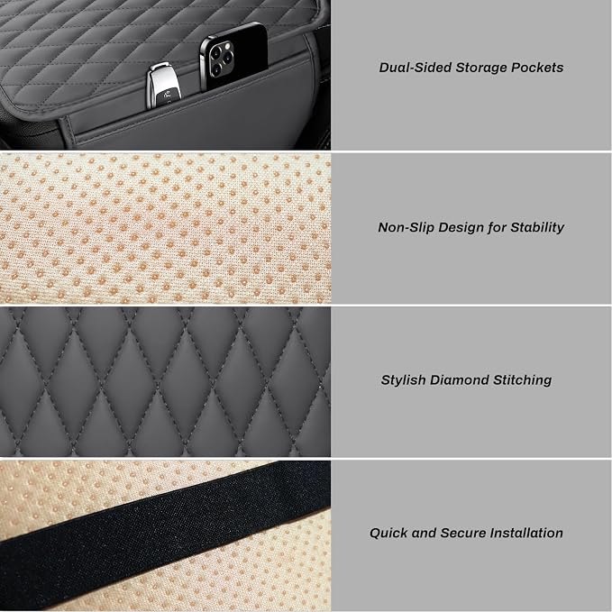 Ouzorp Car Center Console Cover Upgraded Microfiber Leather Car Arm Rest Cover with 2 Storage Bags Universal Armrest Cover for Car Storage Box Car Interior Accessories Protector for Most Vehicle-Gray