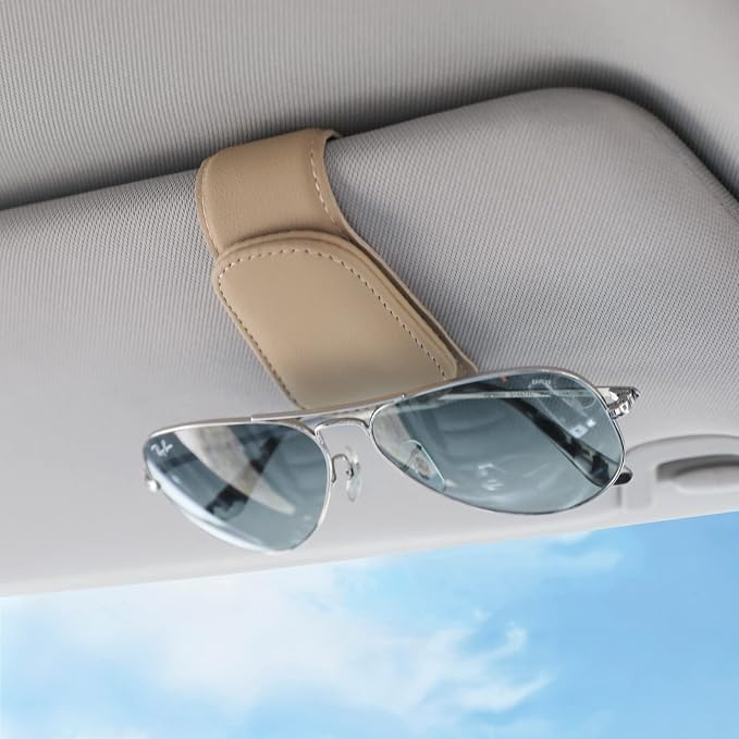 Sunglass Holder for Car Sun Visor Sunglasses Clip Car accessories -Beige | sun visor organizer, ticket card clip, eyeglass sunglasses holder, one-handed magnetic, anti-scratch, car stuff for women men