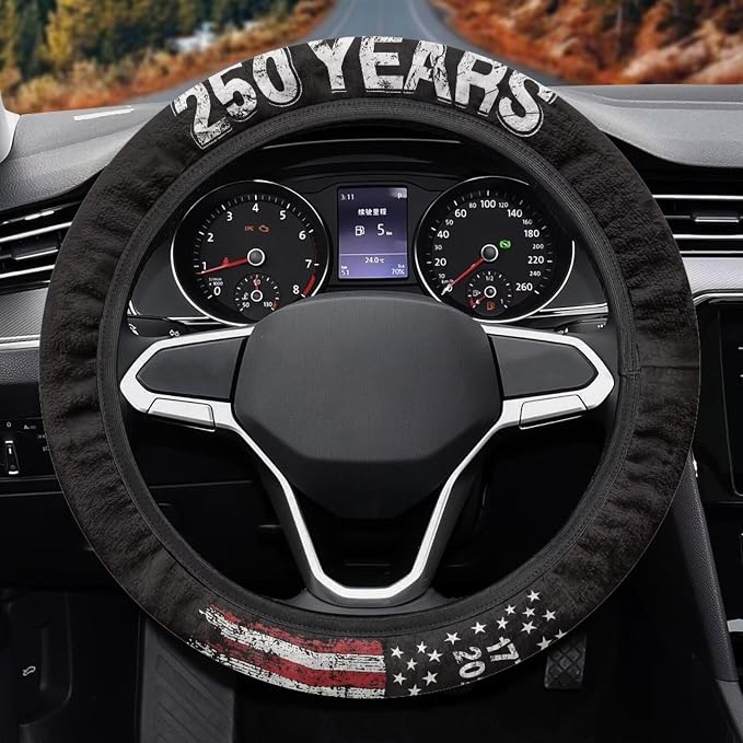 AFPANQZ Auto Steering Wheel Covers Comfort Anti-Slip Safety Stretch-on 14-15 inch, American 250 Years Print Easy Fix Machine Washable Steering Wheel Protection