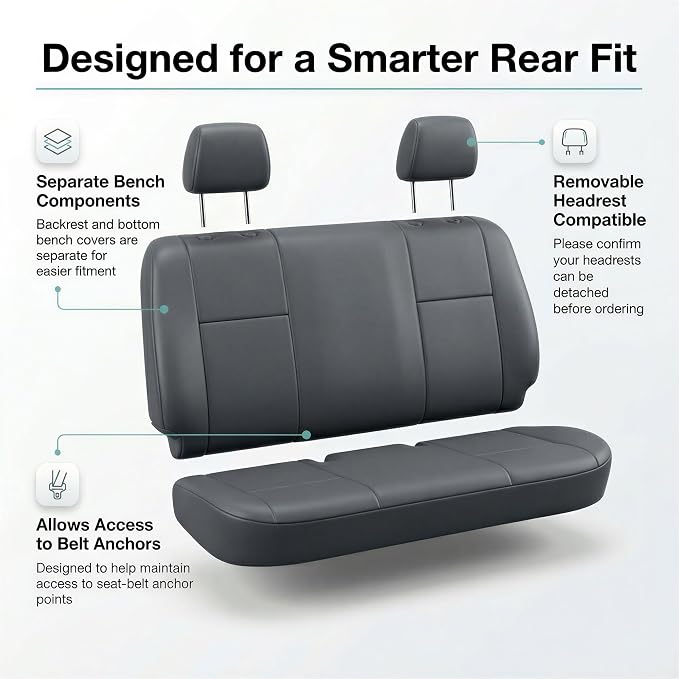 FH Group Car Seat Covers PU Leather Full Set Automotive Seat Covers Front Set and Rear Solid Bench Gray Seat Covers with Gift Universal Fit Interior Accessories for Cars Trucks and SUVs