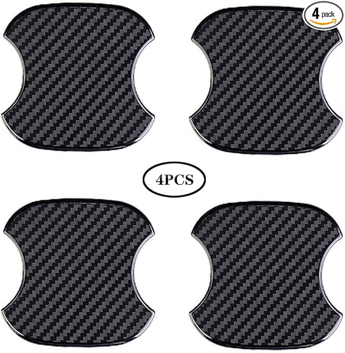 4Pcs Universal 3D Carbon Fiber Car Door Handle Paint Scratch Protector Sticker Auto Door Handle Cups Protective Pad (M)