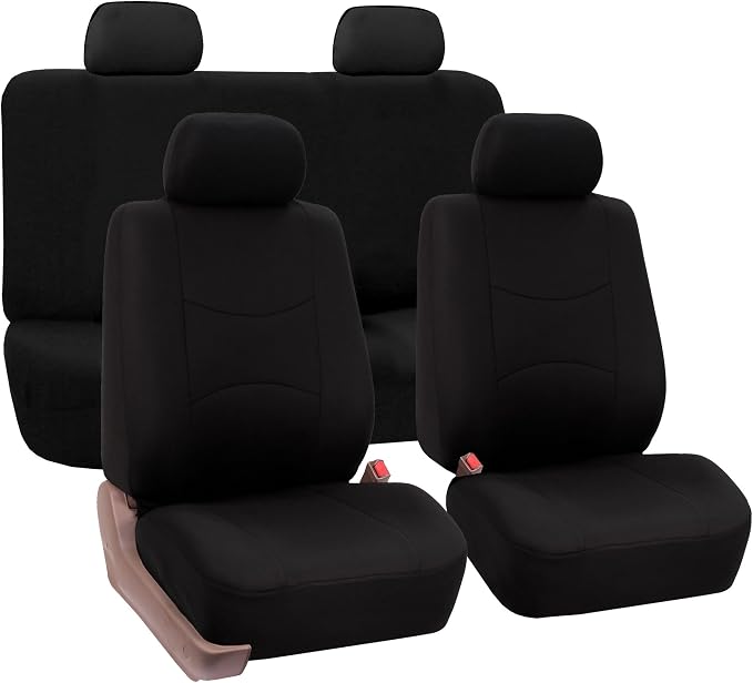 FH Group Car Seat Covers Full Set Cloth - Universal Fit Automotive Seat Covers, Low Back Front Seat Covers, Solid Back Seat Cover, Washable Car Seat Cover For SUV, Sedan And Van Black