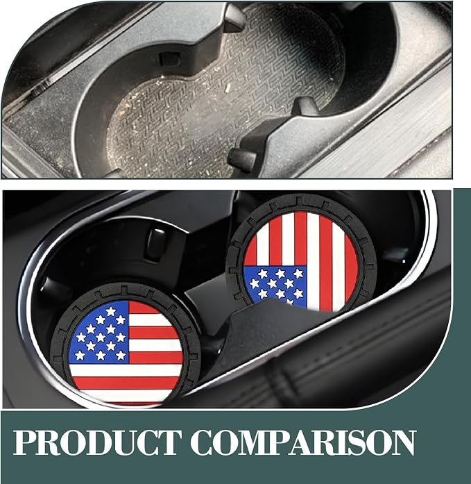 Automotive Universal Car Cup Holder Coasters 4 Pack, Non-Slip Silicone Cup Holder Insert 2.72~2.75 Inch, Anti-Skid Shockproof Drink Mat with Flag Design, Vehicle Interior Accessories Red