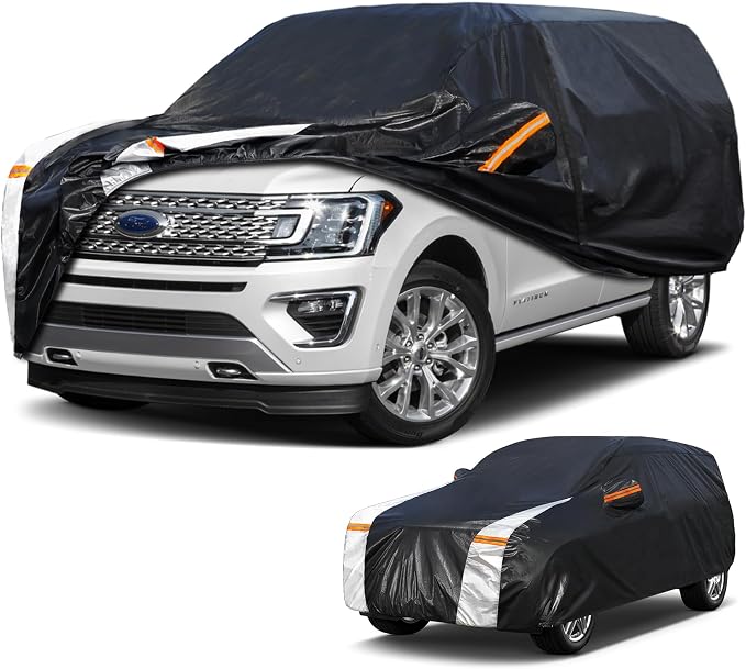 Large SUV Car Cover for Ford Expedition 100% Waterproof All Weather, Heavy Duty Outdoor Full Exterior Covers Rain Sun Wind UV Protection.
