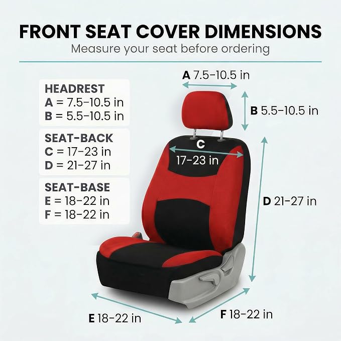 FH Group Universal Car Seat Covers Front Set for SUV Truck Sedan Vans | Waterproof All-Purpose Cloth Seat Cover Set Airbag Compatible Washable Split Bench Protector Interior Upgrade - Red