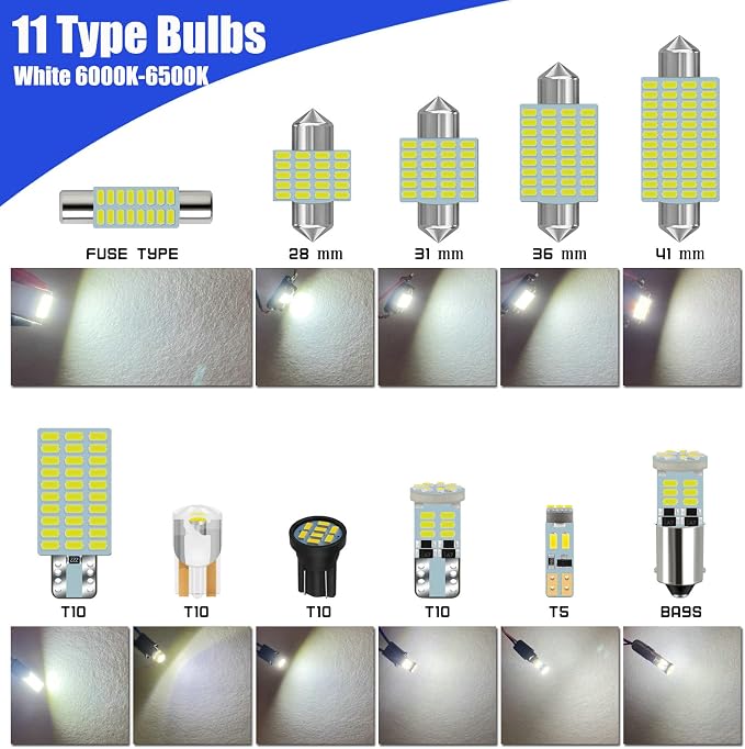 50-Pack LED Interior Light Kit Map Dome Bulb for Car Truck Vehicle | 12V White DE3175 6418 6411 T10 194 BA9S 64111 T5 74 6615F 28mm 31mm 36mm 41mm Vanity Mirror Footwell Cargo License Plate Bulb