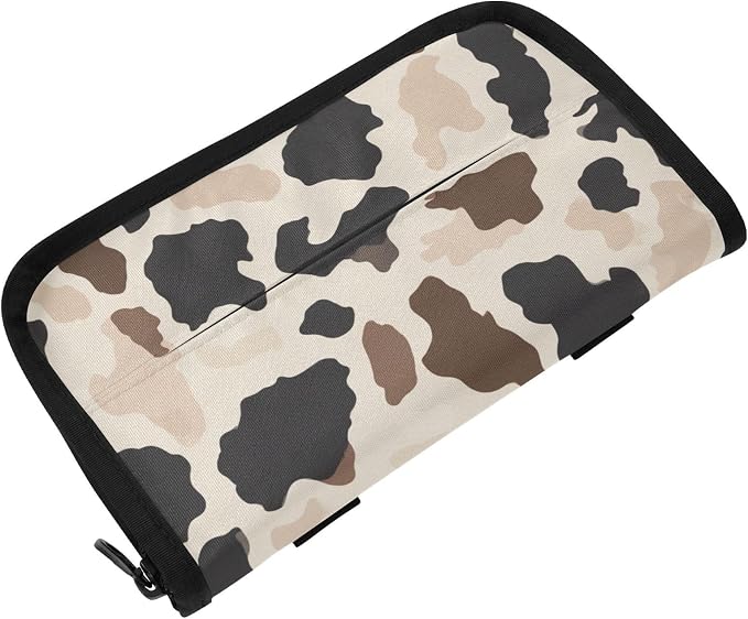 Cow Brown Print Car Tissue Holder Durable Napkin Holder Hanging Tissue Holders Case Car Tissues Bag for Sun Visor Seat Back Universal Auto