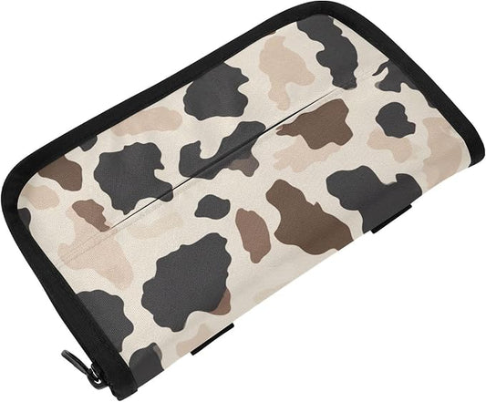 Cow Brown Print Car Tissue Holder Durable Napkin Holder Hanging Tissue Holders Case Car Tissues Bag for Sun Visor Seat Back Universal Auto