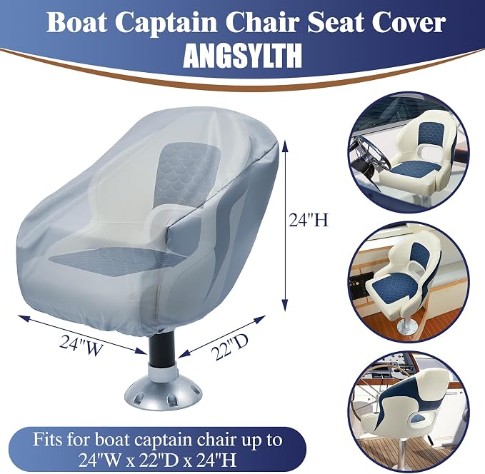 2 Pack Boat Seat Covers Waterproof 900D Heavy Duty Boat Captain Chair Cover | 24W x 22D x 14H inch, Grey