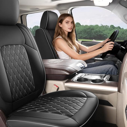 Umbrauto Custom Seat Covers fit for Dodge Ram 1500 2500 3500, Full Coverage Luxury Leather Ram Truck Seat Cover 2009-2025 Compatible with Crew Cab Double Quad Regular (Black, Full Set (Flat Rear))