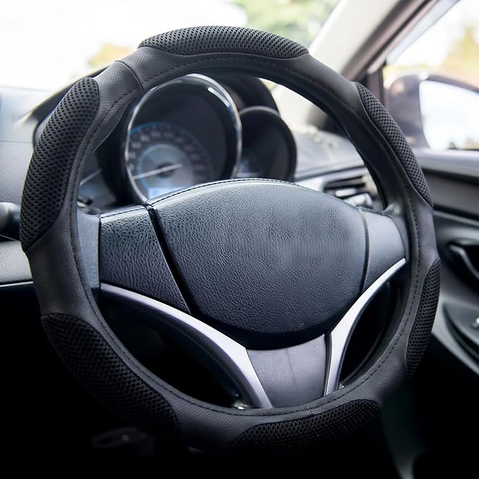 DaisyInner 17.5-18 Inch Steering Wheel Cover for Semi Truck No-Slip & Comfy Grip for Semi Trucks, Rv, Big Rig and 18 Wheelers(Mesh C,Leather,Black)