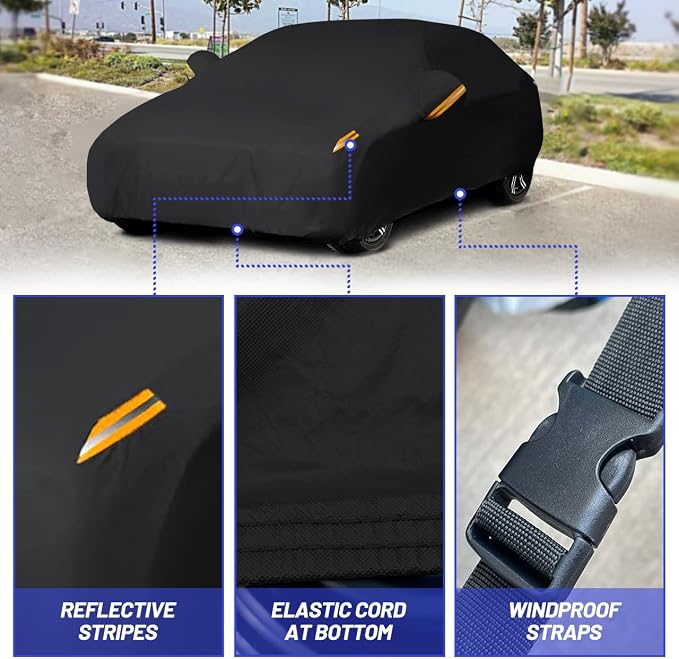 MORNYRAY Waterproof Car Cover All Weather Snowproof UV Protection Windproof Outdoor Full car Cover, Universal Fit for Sedan (Fit Sedan Length 186-193 inch, All Black)