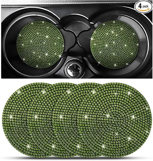 Osilly Bling Car Cup Holder Coaster, Crystal Rhinestone Anti-Slip Insert Coasters, Universal 2.75 Inch Fashion Automotive Cup Mat, Car Interior Accessories Decor Gifts for Women (Yellow/Green, 4PCS)