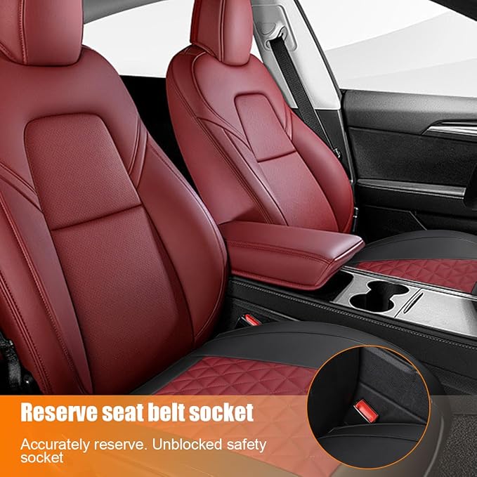 2PCS Leather Car Seat Cover, Vehicle Front Bottom Seat Protector Pad, Full Surrounded Waterproof Auto Seat Protective Cushion with Storage Pocket, Universal Fit（Black/Red）