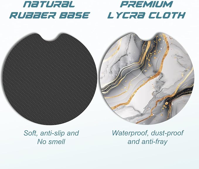 Aiawoxc Car Cup Holder Coasters, 2 Pack Universal Auto Anti Slip Insert Coaster with A Finger Notch, Cute Car Assecories for Women Men, Cup Mat for Most Interior, Gray Marble