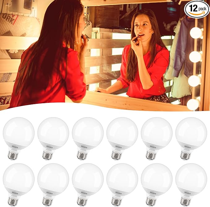 Honesorn Globe Light Bulbs 60W Equivalent, 2700K Warm White, G25 Round LED for Bathroom, Vanity Mirror, E26 Base, CRI85+, 500LM, 120V, Non-dimmable, 12 Pack
