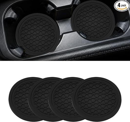 4PCS Car Cup Holder Coasters - 2.75 Inch Non-Slip Insert Water Bottle Holder Pads, Dustproof Automotive Interior Accessories Mat, Universal for Vehicles, Trucks, RVs (Black)