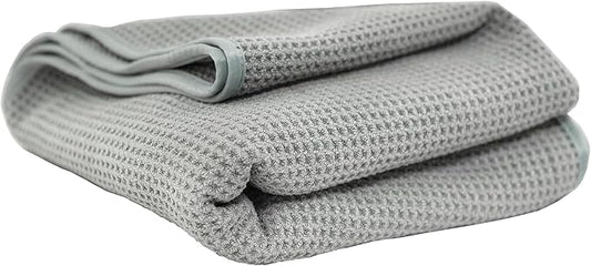 Chemical Guys Waffle Weave Gray Matter Microfiber Drying Towel - 25" x 36",Premium Blend Microfiber Towel with Soft-Banded Edging for Scratch-Free Car Drying,Ultra Absorbent,(Pack of 12)
