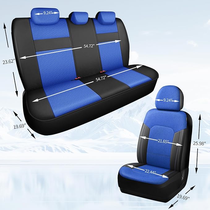 HChengkikz Front Car Seat Covers, Air Mesh, Breathable (Black + Blue) | Airbag Compatible, Automotive Comfort Protection, Universal Fit for Most Cars,Trucks,SUVs