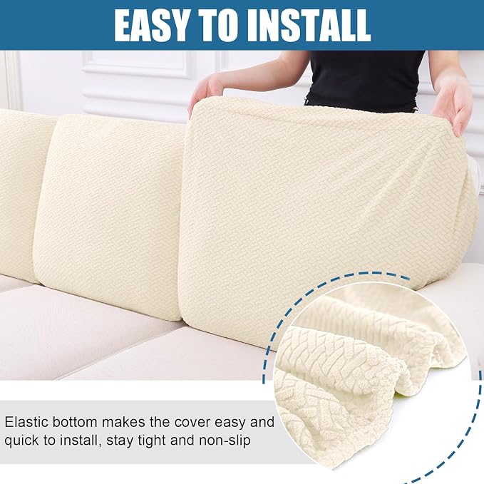 Smiry Waterproof Couch Cushion Covers, Stretch Jacquard Thick Sofa Cushion Covers, Washable Seat Slipcover Elastic Furniture Protector for Pets, Kid (Back Cover L, Beige)
