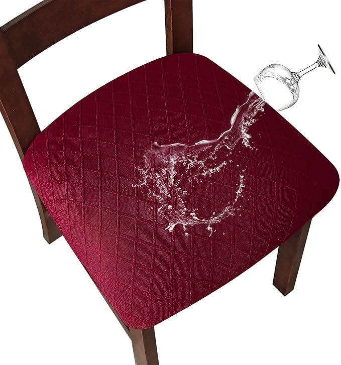 Genina Waterproof Seat Covers for Dining Room Chairs Covers Dining Chair Cover Kitchen Chair Covers (Wine Red, 6 Pcs)