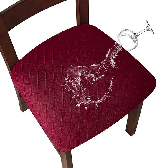 Genina Waterproof Seat Covers for Dining Room Chairs Covers Dining Chair Cover Kitchen Chair Covers (Wine Red, 6 Pcs)