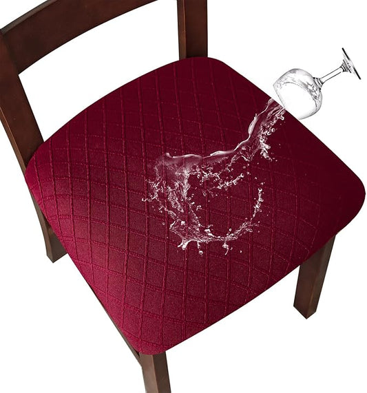 Genina Waterproof Seat Covers for Dining Room Chairs Covers Dining Chair Cover Kitchen Chair Covers (Wine Red, 2 Pcs)