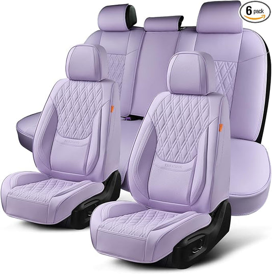 Car Seat Covers Full Set, Breathable Leather Automotive Front and Rear Seat Covers, Car Seat Protectors Full Set,Universal Automotive Vehicle Seat Cover for Most Sedan SUV Pick-up Trucks, Purple