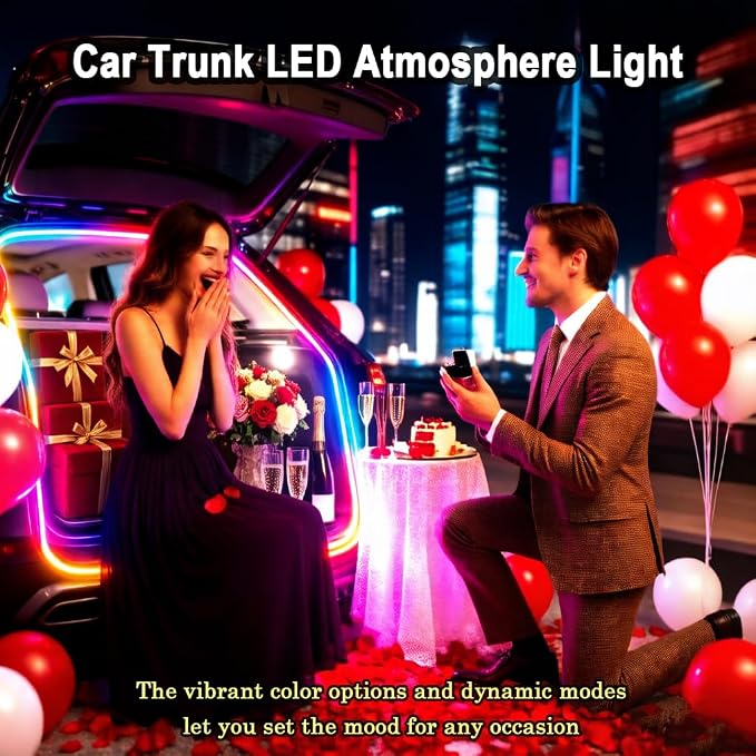 Dynamic Flowing Car Trunk Light Strip 4M/13.12ft RGB Neon Trunk led Light | Waterproof 12V Auto On/Off Cuttable Trunk LED Light Strip Flexible Silicone Ambient Lighting