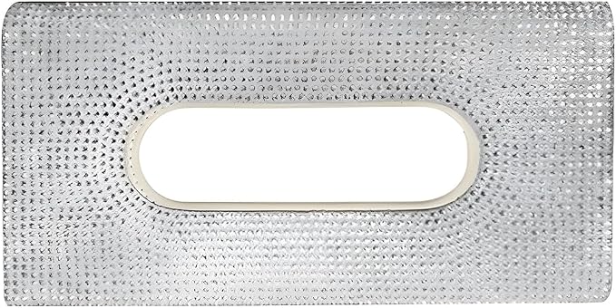 Bling Car Sun Visor Tissue Box Holder, PU Leather Auto Paper Towel Cover, Glitter Crystal Rhinestone Napkin Holder, Car Decoration Accessories for Women (Beige/White)