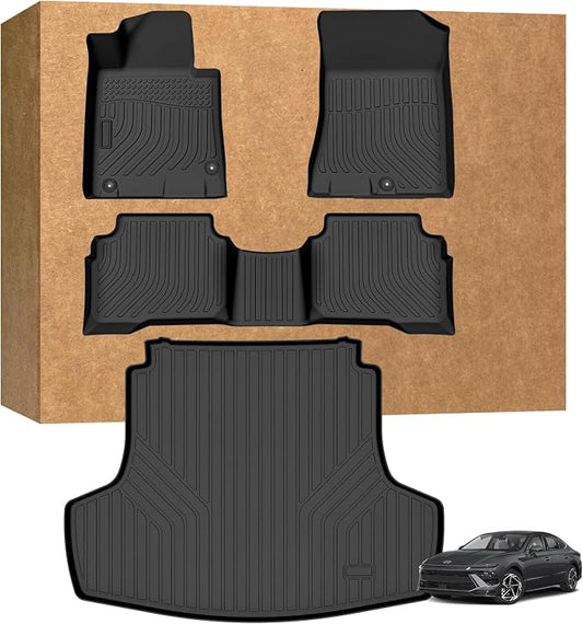 Floor Mats & Cargo Liner for 2020-2025 2026 Hyundai Sonata (Only Hybrid) | All Weather Automotive TPE Liners Set Waterproof Accessories, Floor Liner Combo Set,Front and Rear Rows, Trunk Liner