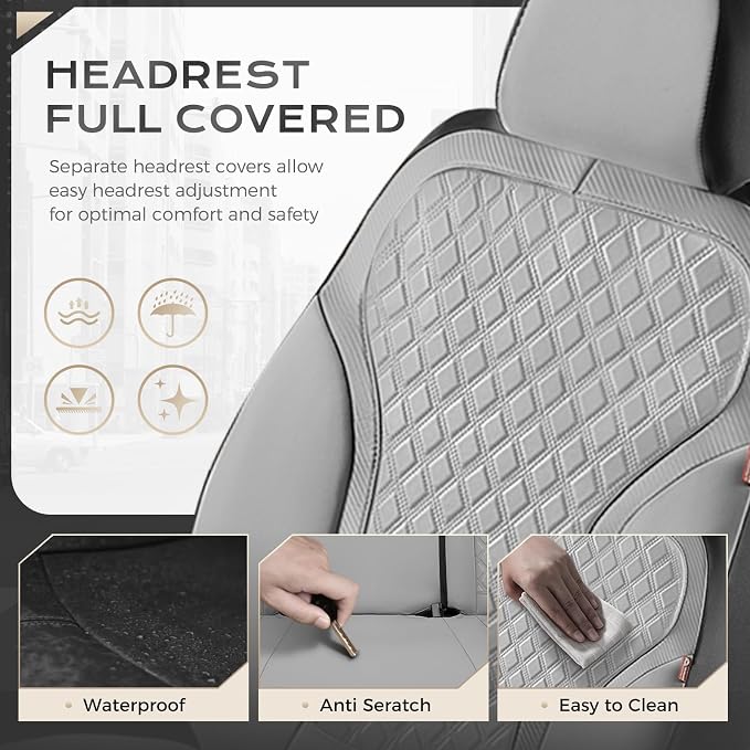 Coverado Car Seat Covers for Front Seats, Luxury Diamond Leather Car Seat Cover with Carbon Fiber Weave, Waterproof Automotive Seat Protectors 2-Pack, Driver Seat Covers Universal Fit Most Cars,Gray