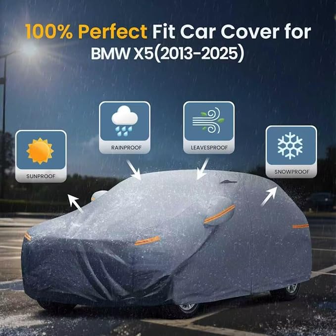 Waterproof BMW X5(2013-2026) Car Cover with Breathable Vents, [Upgrade] Premium Covers with Cotton Liner and Zipper Door, Sun Rain Snow Dust Uv Protection.(Gift with Towel)
