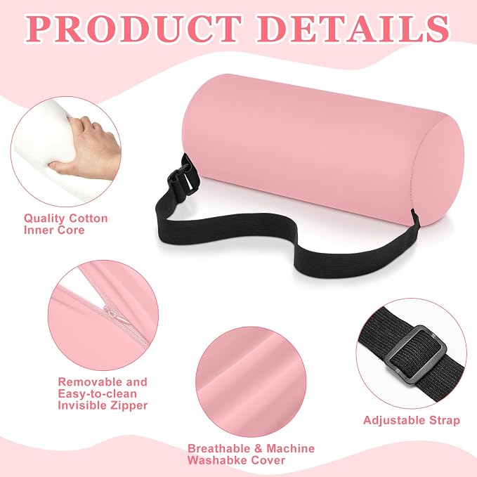 Wenqik 2 Pcs Lumbar Roll Support Pillow Low Back Lumbar Support Office Seat Cushion with Adjustable Strap and Washable Cover for Travel Gaming Chair Car Seat Pain Relief(Pink)