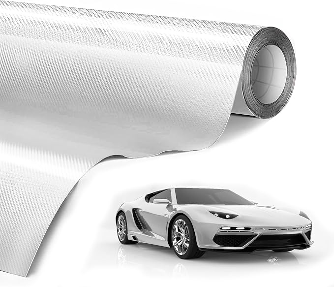 Lypumso 6D Carbon Fiber Vinyl Wrap Roll, Glossy Car Wrap Film Featuring Bubble Free Air Release Technology, Car Moto DIY Interior Exterior Decoration (Carbon Fiber White, 1ft x 5ft)
